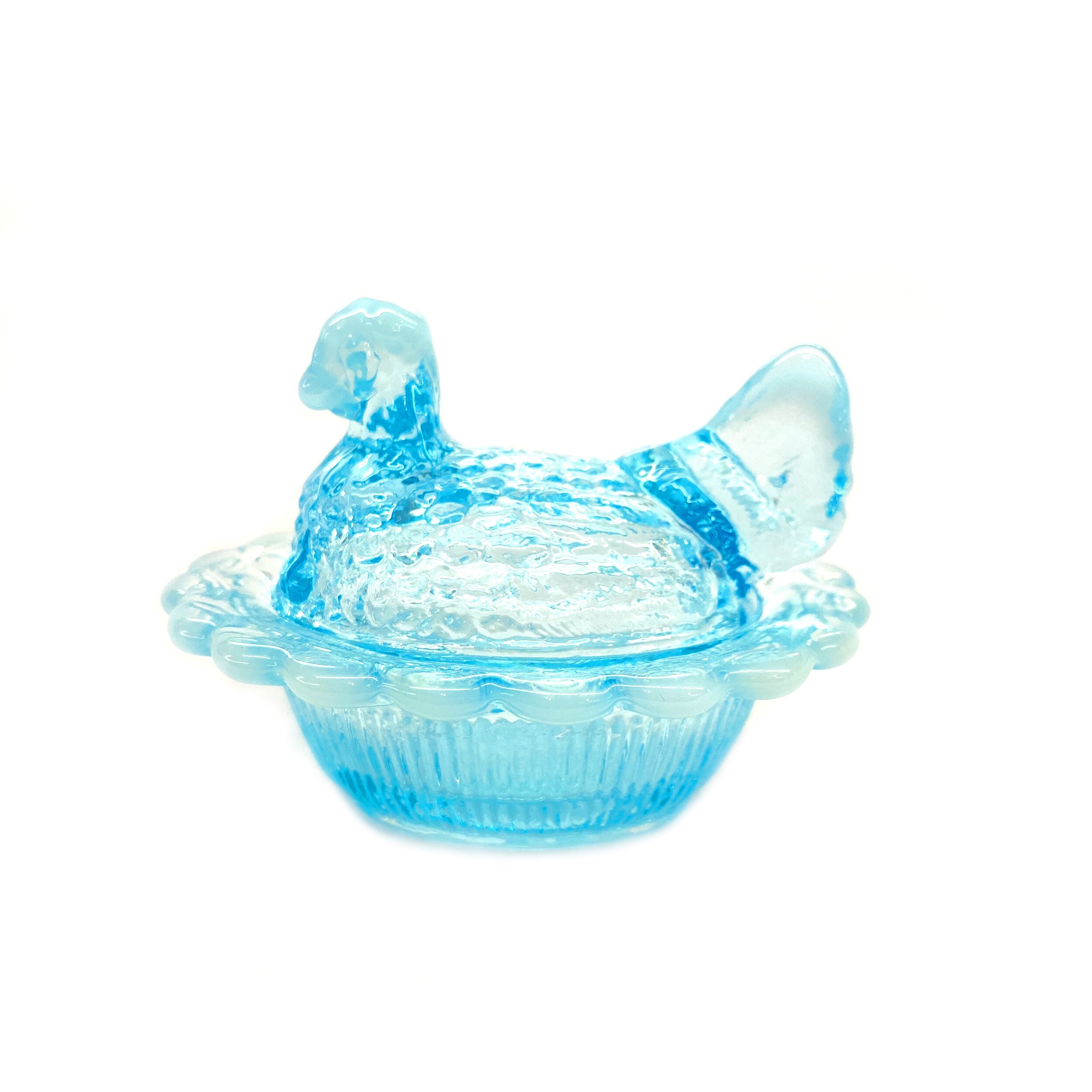 Mini Covered Hen in Aqua Opal