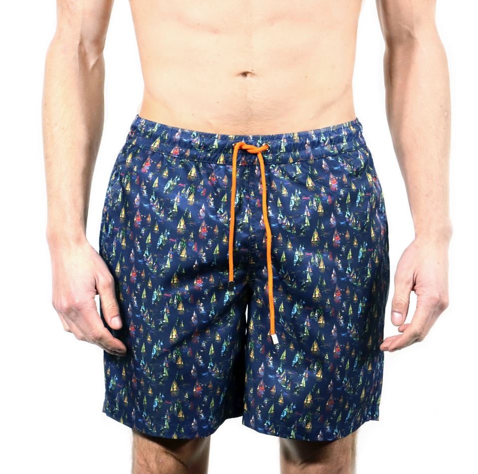 Navy with Yellow, Red, Green & Orange Sailboats
