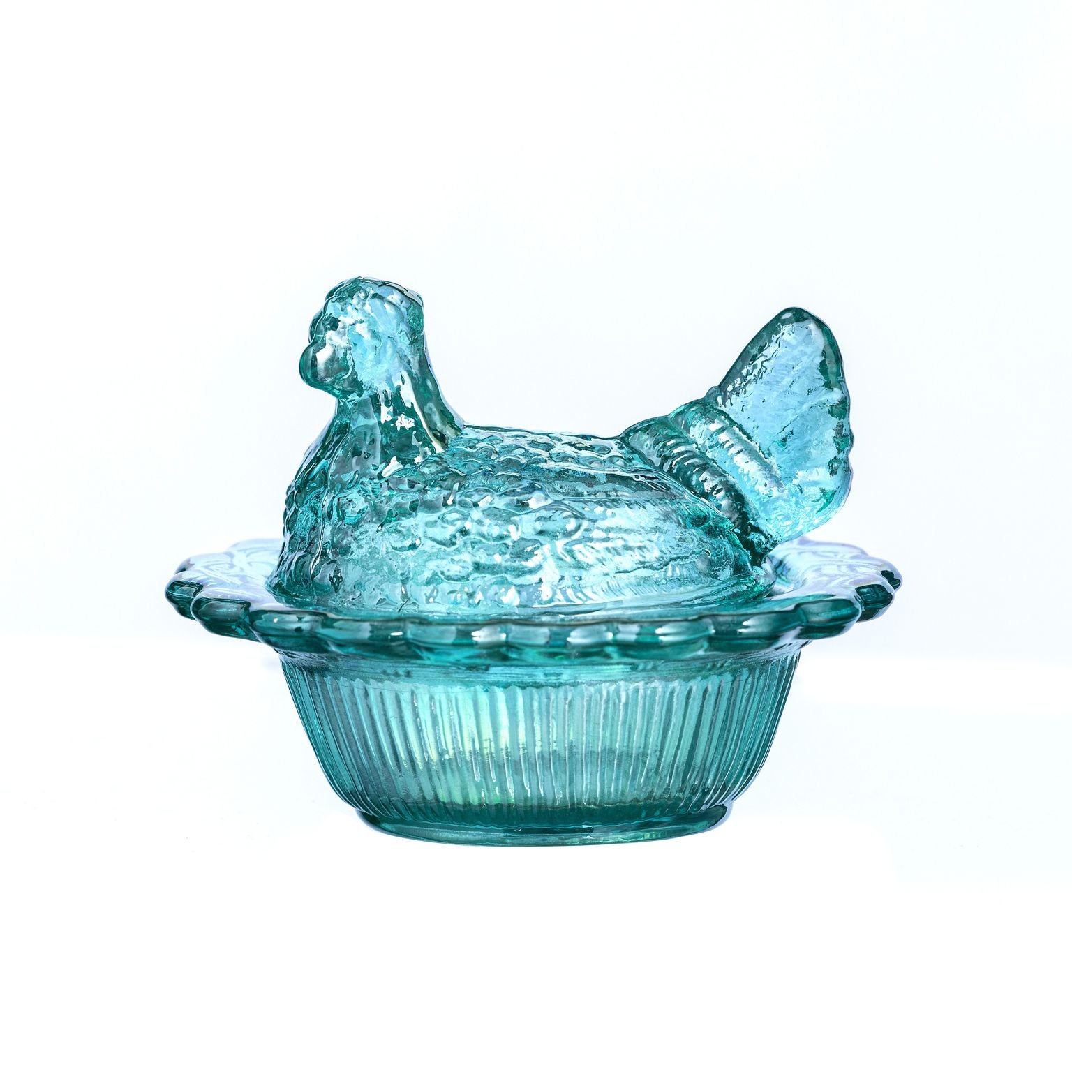 Mini Covered Hen in Teal Luster