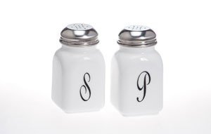 Vintage Monogram Salt & Pepper Shakers in White Milk
