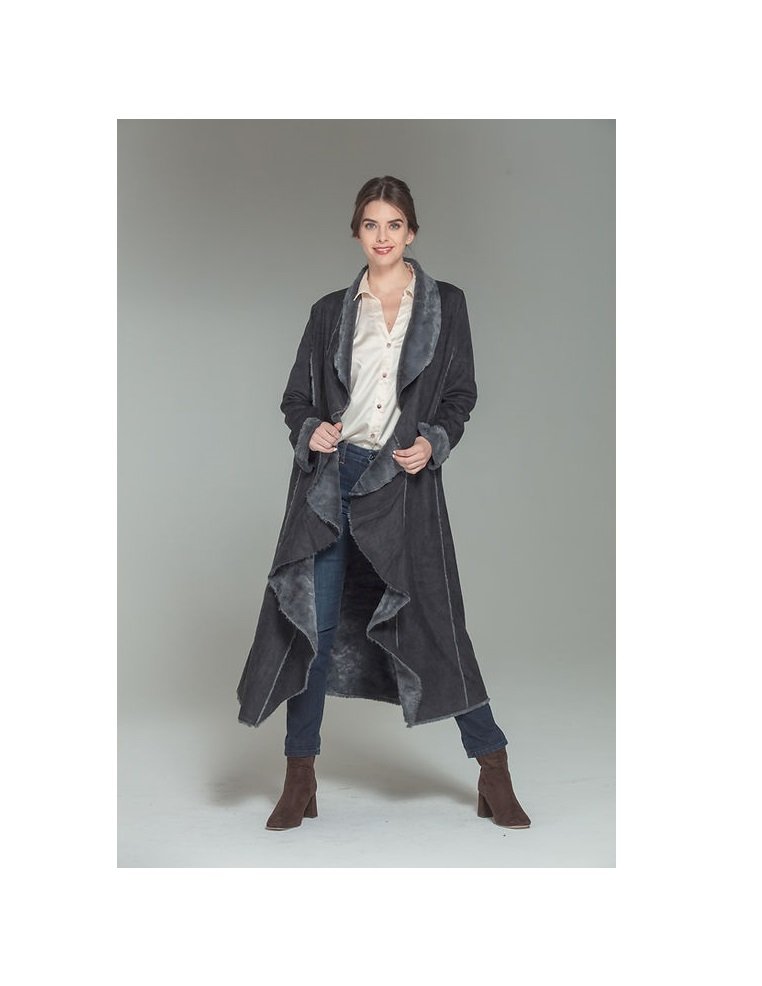 Faux Suede & Faux Shearling Lined Duster