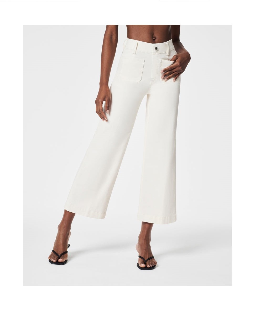 Cropped Wide-Leg Jeans, Ecru