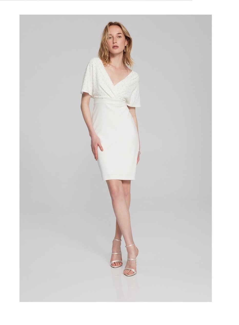 Scuba Crepe Wrap Dress with Pearl Detail