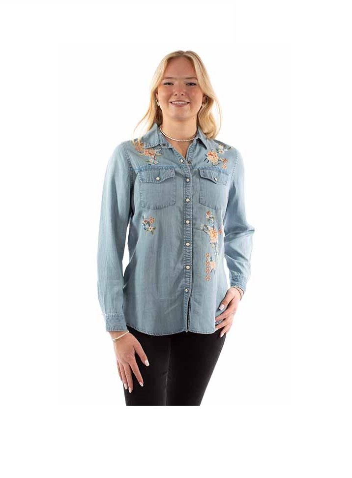 Embroidered Snap Front Blouse