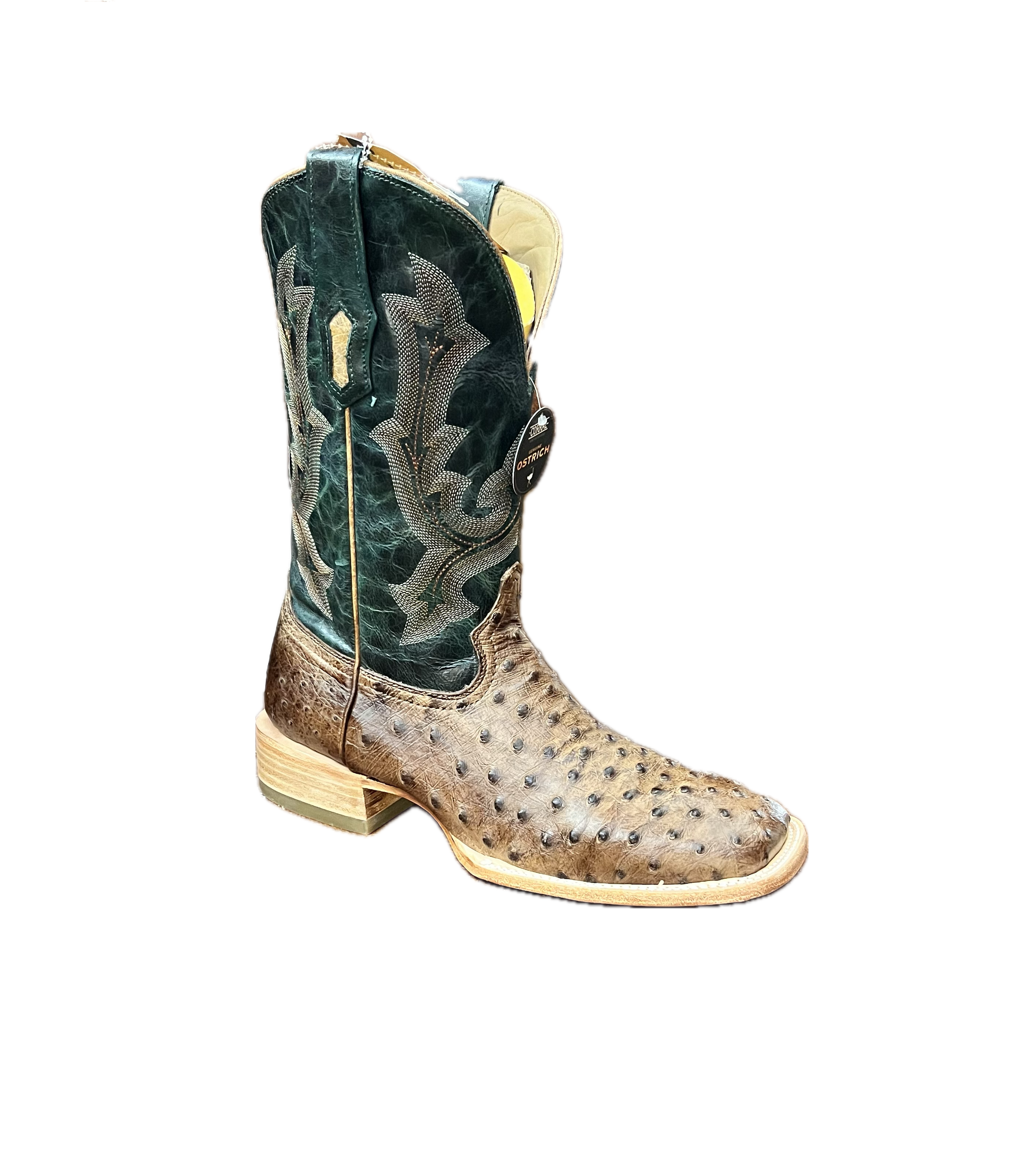 MEN'S EMBROIDERY FULL QUILL OSTRICH SQUARE TOE COWBOY BOOT