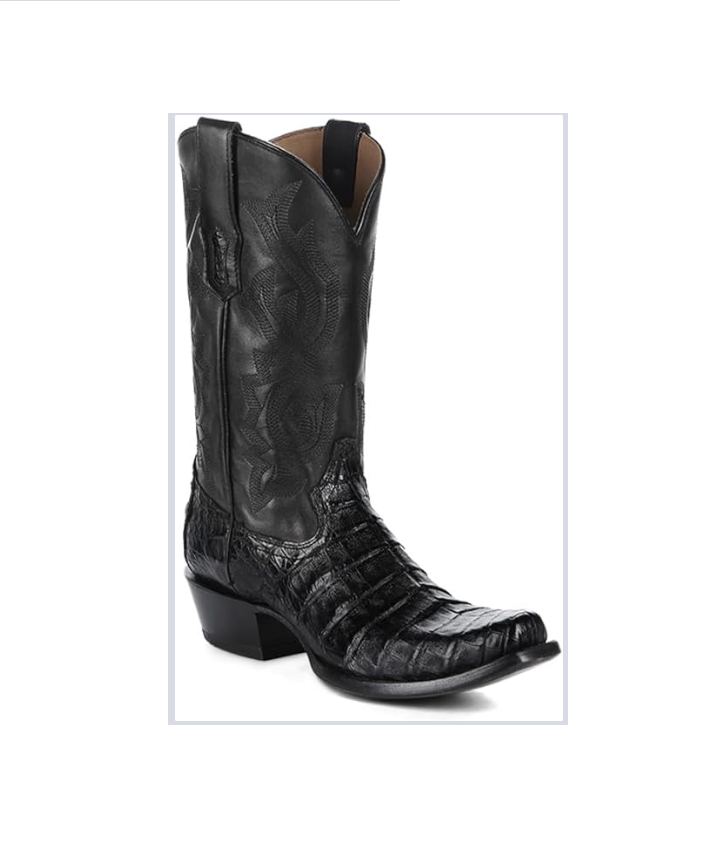 MEN'S EMBROIDERY BLACK NARROW SQUARE TOE COWBOY BOOT