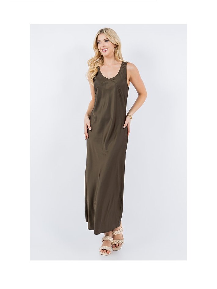 Stretch Satin Bias-Cut Maxi Dress