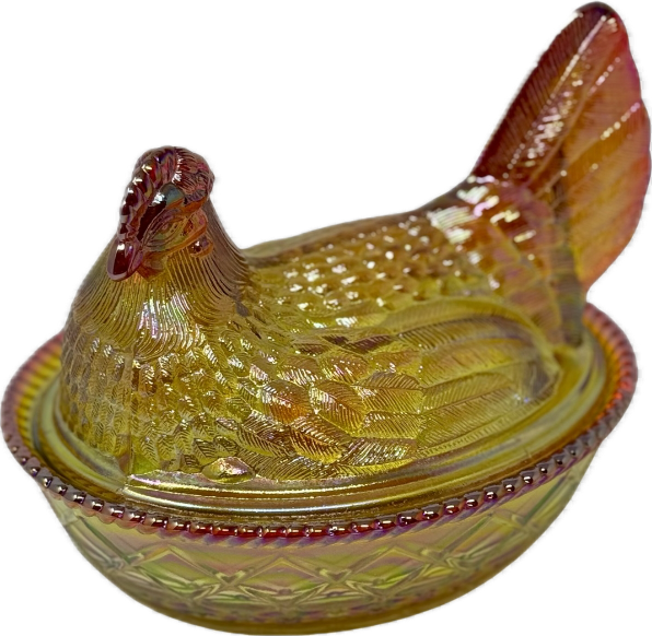 7" Hen on Basket in Marigold