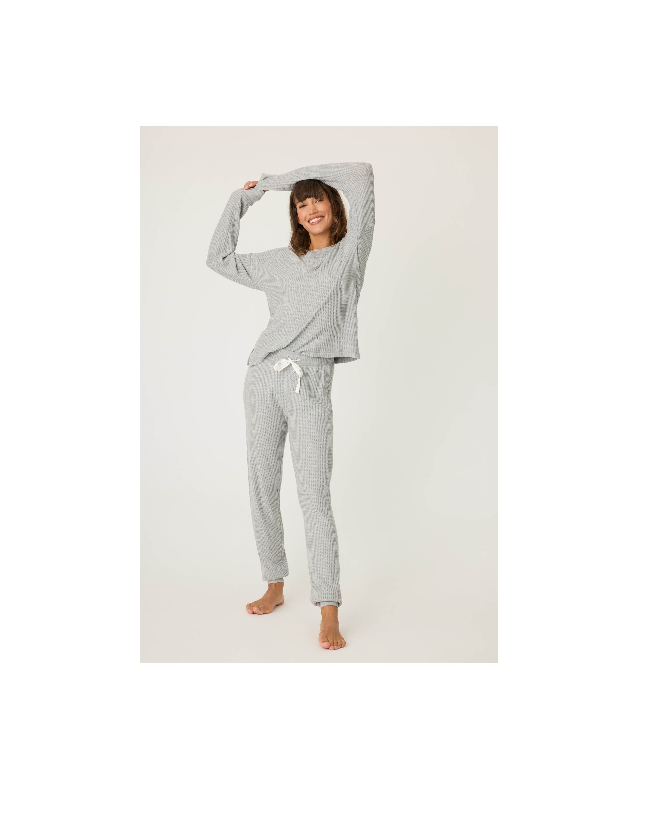 Silver Sparkle Waffle Thermal Ski Jammie Set