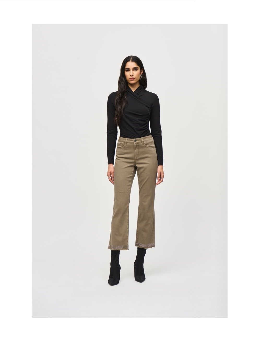 Denim Straight Pants With Frayed Hem