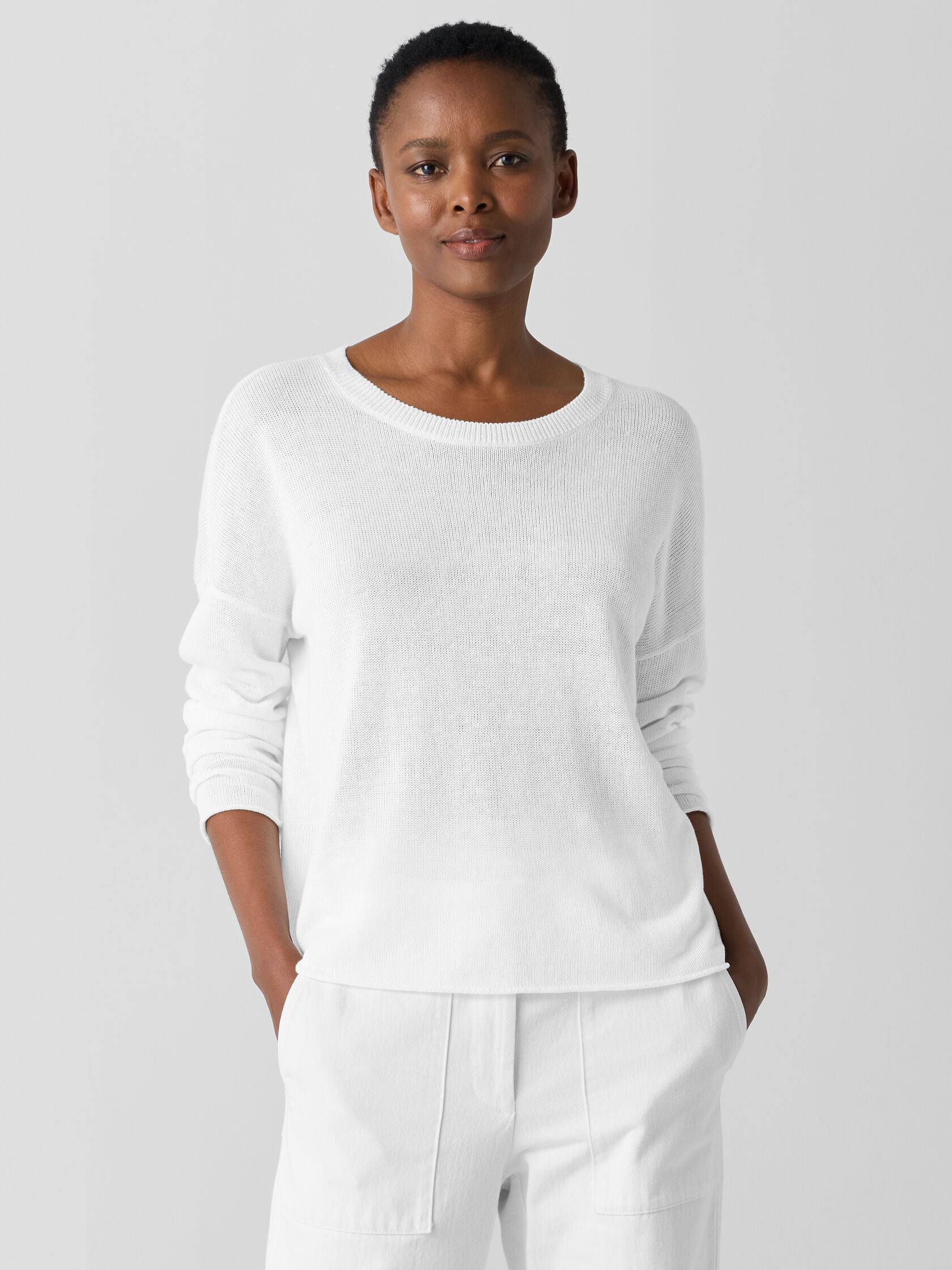 Eileen Fisher Organic Linen Cotton Cord Crew Neck Top