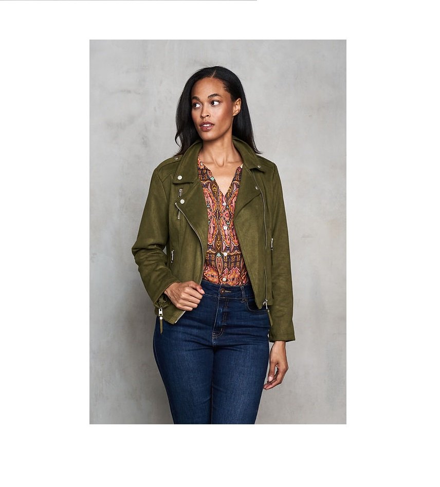 Suede Motto Jacket in Olive