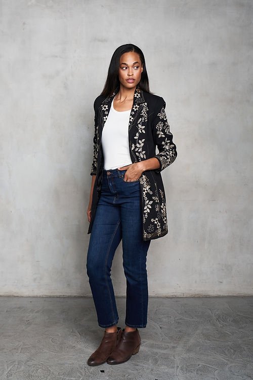 Twill Tonal Embroidered Coat