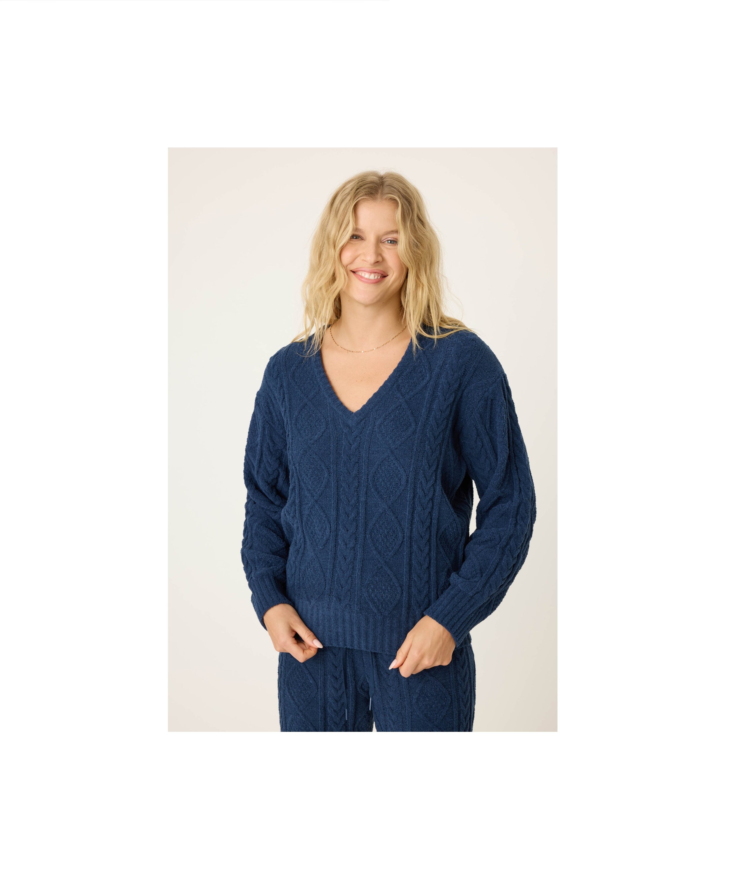 Chenille Cozy Cable Lounge V-Neck Sweater